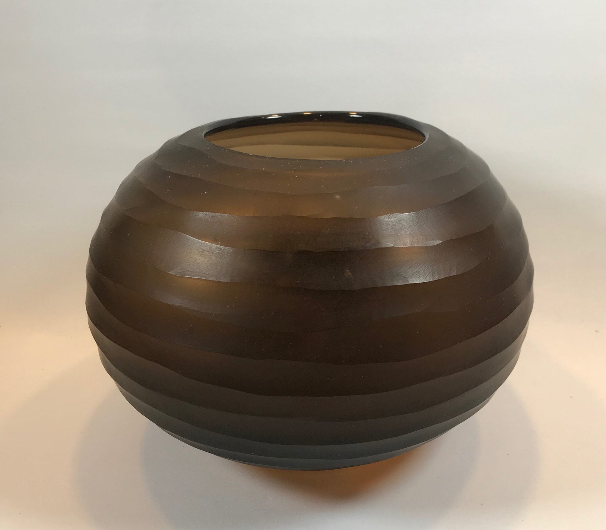 Carved Glass Bowl Vase Brown